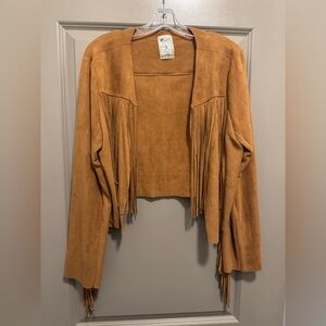 Tan Faux Suede Fringe Women's Jacket